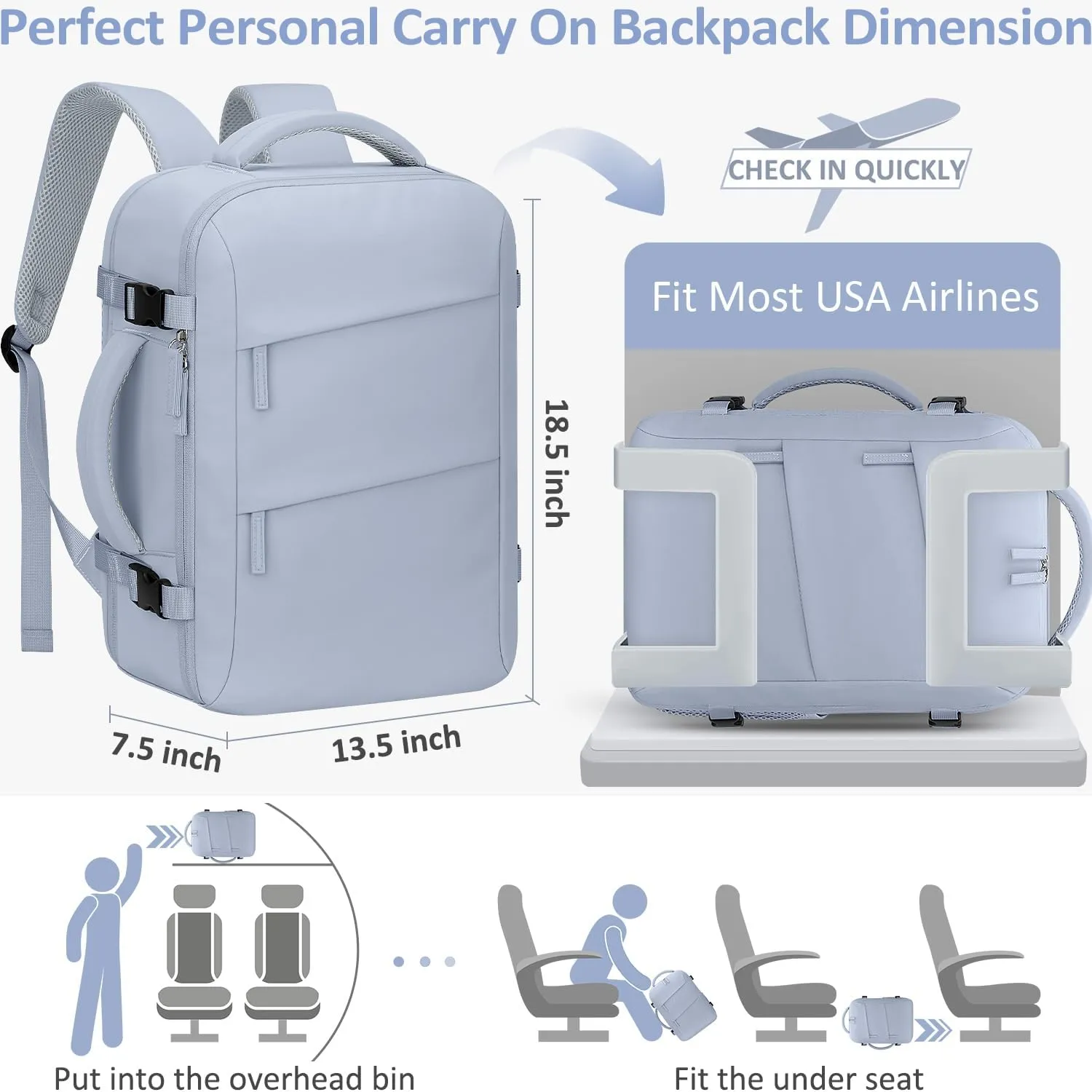 Large Travel Backpack for Women Personal Item for Airlines17 Inch Laptop Backpack College Business Work Weekender Hiking Womens Travel Backpack Blue