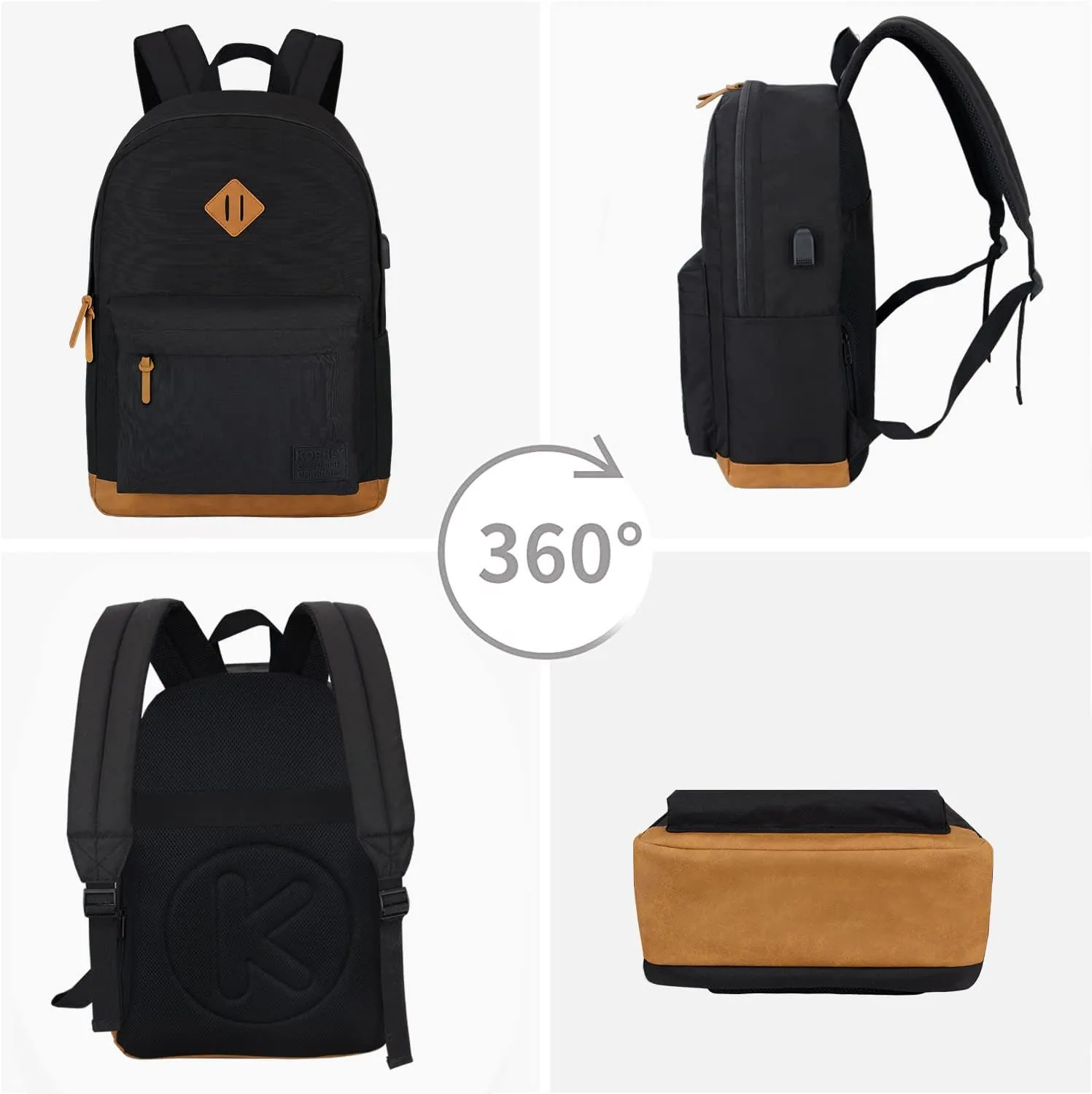 Large Travel Laptop Backpack with USB Charging Port for Men and Women, Classic School Backpack for Boys and Girls, Work Bag(18Inches/Black)