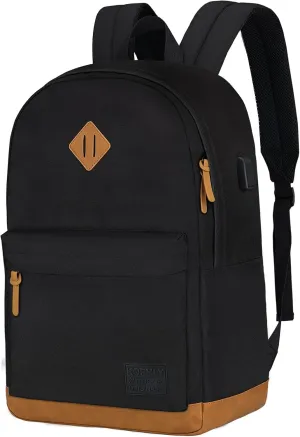 Large Travel Laptop Backpack with USB Charging Port for Men and Women, Classic School Backpack for Boys and Girls, Work Bag(18Inches/Black)