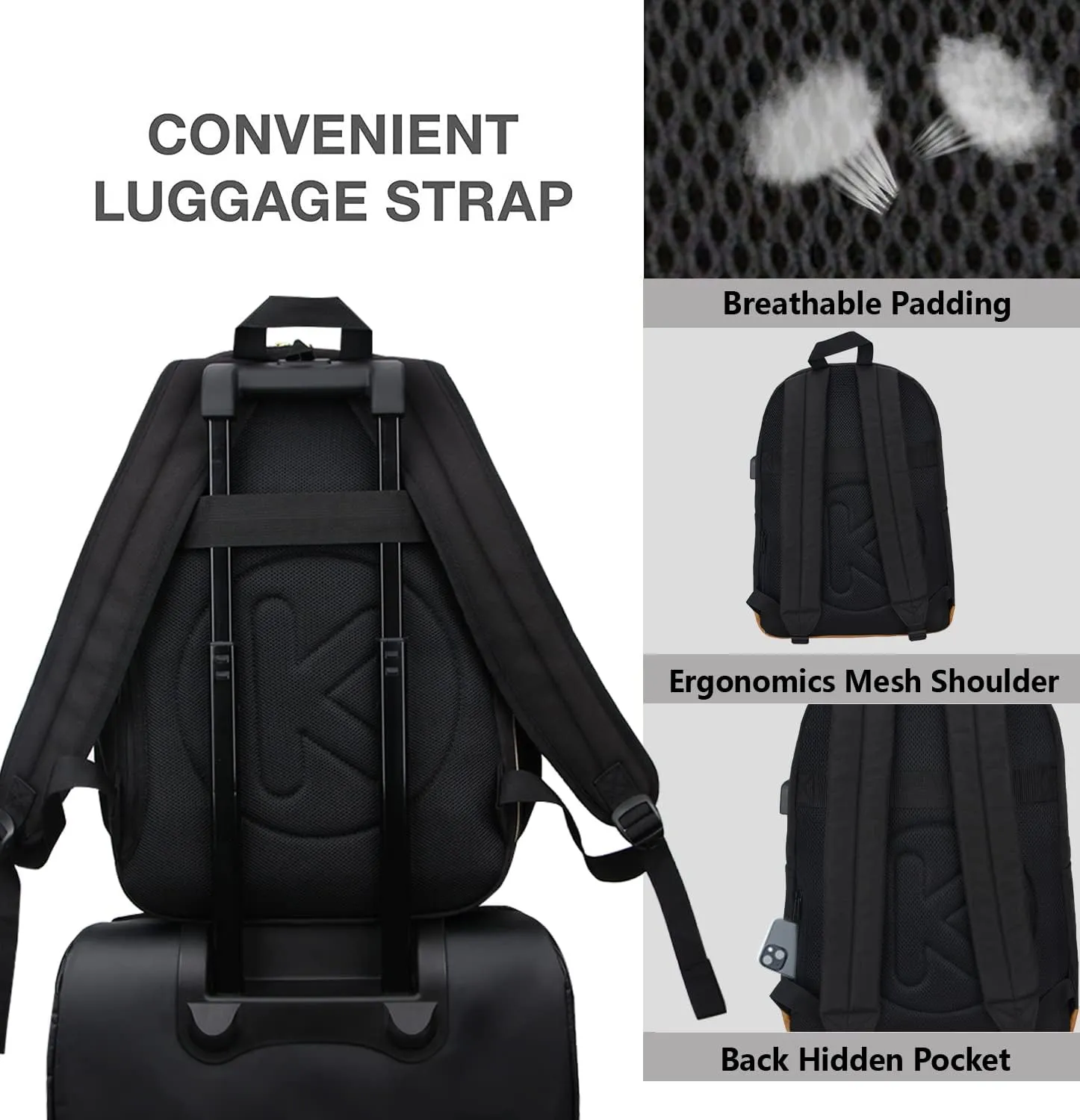 Large Travel Laptop Backpack with USB Charging Port for Men and Women, Classic School Backpack for Boys and Girls, Work Bag(18Inches/Black)