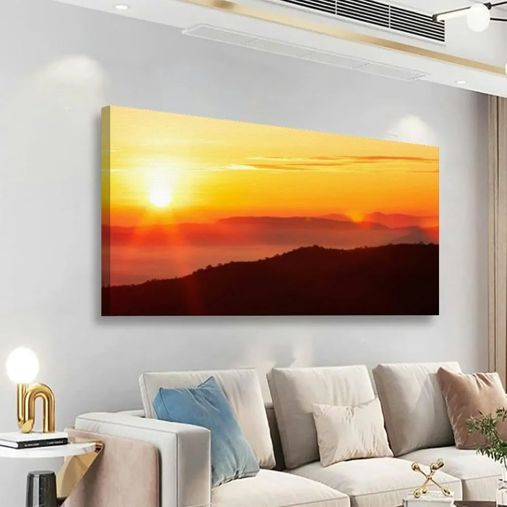 Large Wall Art Decor for Living Room Bedroom Bathroom Canvas Wall Art Framed Glowing sunrise shines over mountain range Prints Artwork Painting Pictures Kitchen 24x48