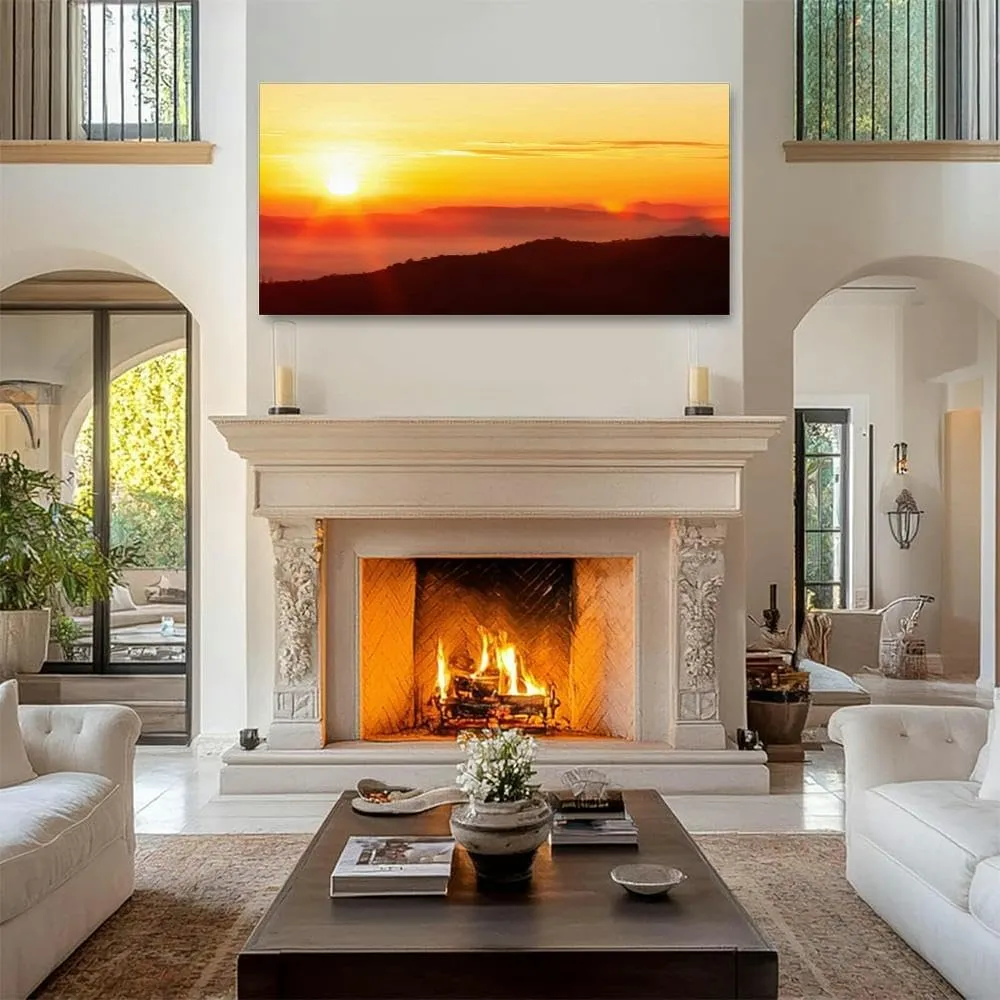 Large Wall Art Decor for Living Room Bedroom Bathroom Canvas Wall Art Framed Glowing sunrise shines over mountain range Prints Artwork Painting Pictures Kitchen 24x48
