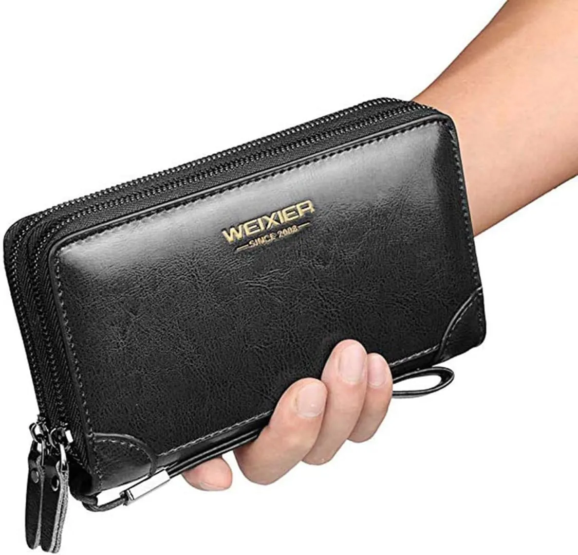 Large Wallet Clutch Long Leather Phone Purse Business Hand Clutch Bag Card Holder Travel Wallet for Men Women Father Husband