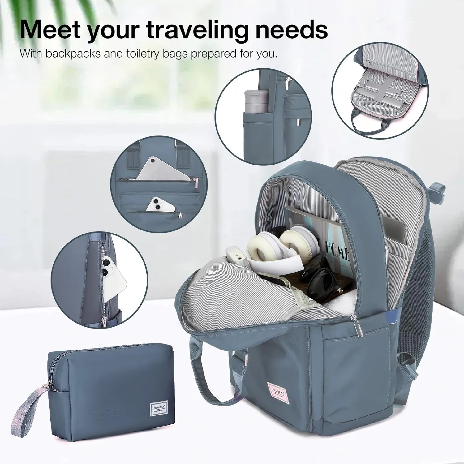 LARVENDER Luggage Sets 3 Piece, 20in Carry On Luggage, PP Hardshell Suitcase Set, Expandable Luggage with Spinner Wheels, Carry On Suitcase With Travel Backpack for Men Women(GREY GREEN/20/BP/TB)
