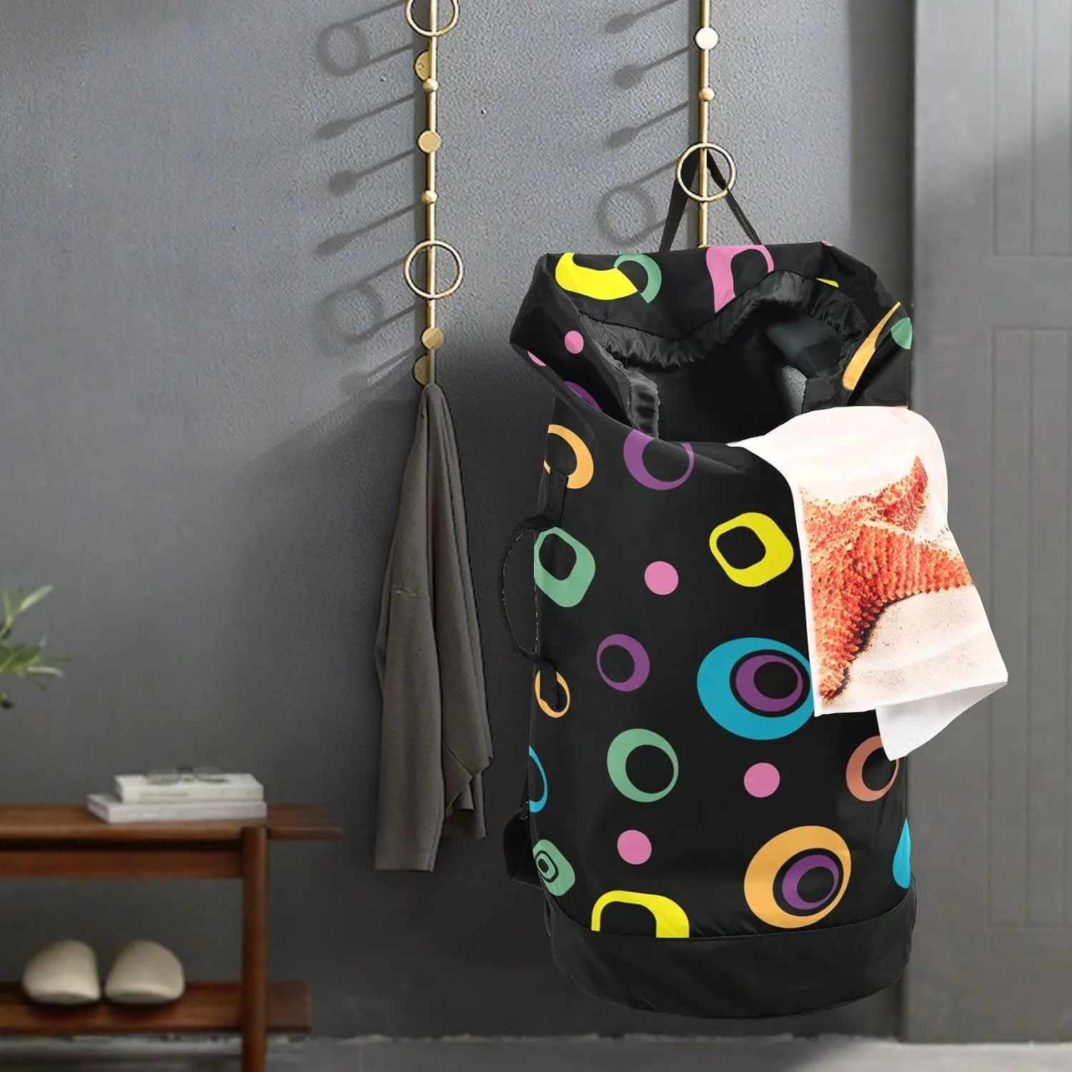 Laundry Backpack Laundry Bag with Adjustable Shoulder Straps Handle Dirty Laundry Bag for Traveling Camp College Dorm Heavy Duty Waterproof Large Capacity Black