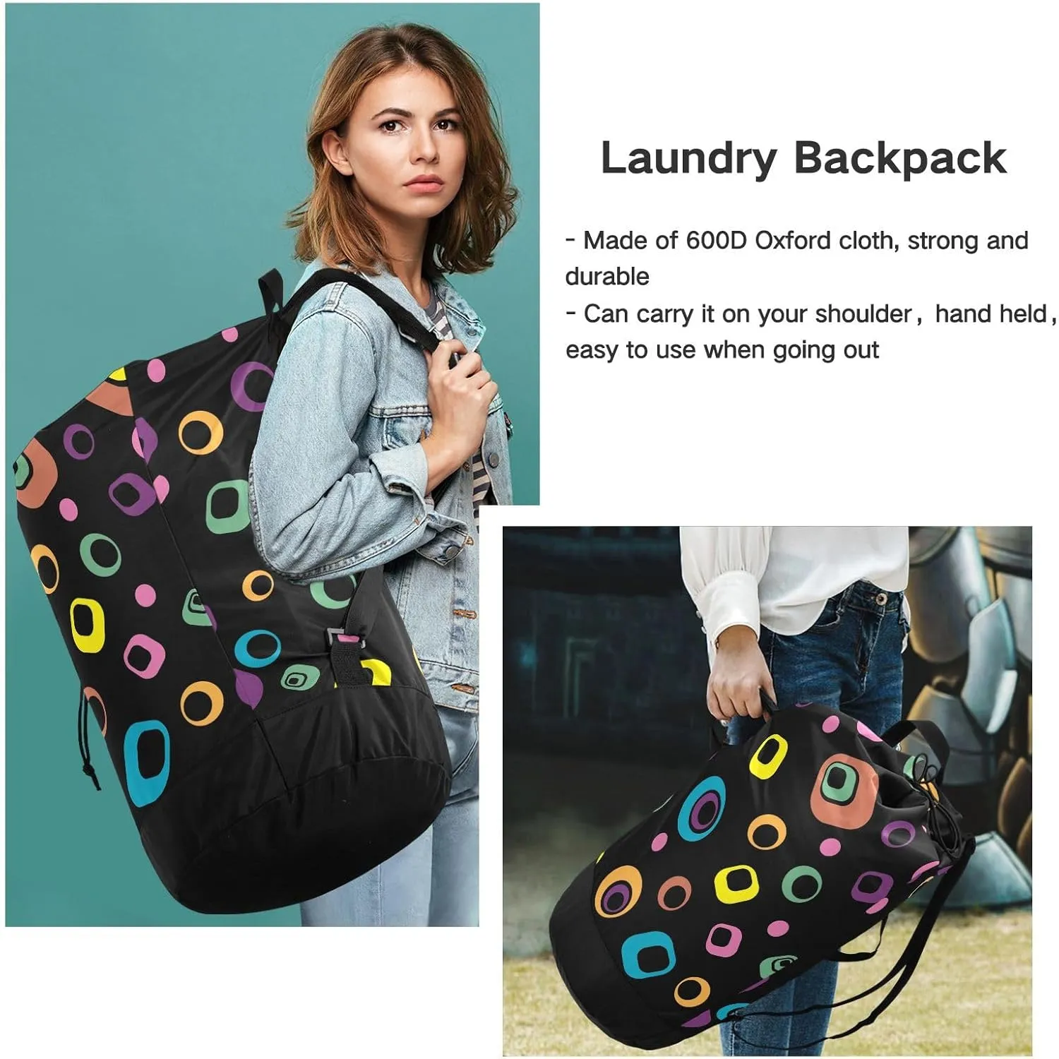 Laundry Backpack Laundry Bag with Adjustable Shoulder Straps Handle Dirty Laundry Bag for Traveling Camp College Dorm Heavy Duty Waterproof Large Capacity Black
