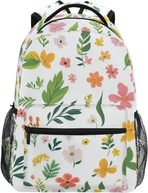 Leaf and Flower Freshness White girls backpack purses for kids 9-10 with large books bag for 6th grade school boys girls