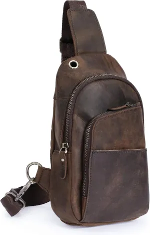 Le'aokuu Men Outdoor Casual Travel Hiking Tea Crossbody Chest Sling Bag Rig One Shoulder Strap Bag Backpack Men Leather (0 Brown)
