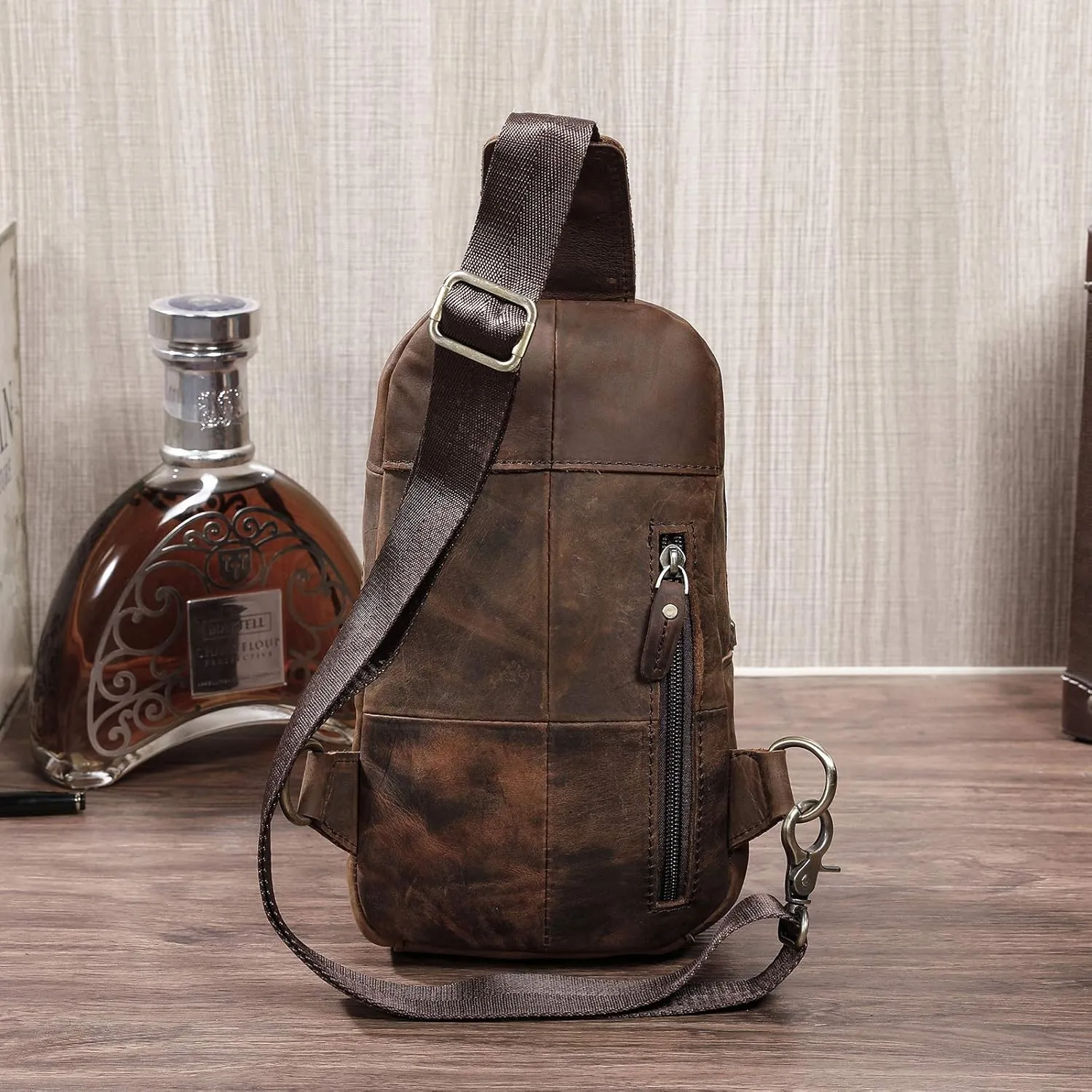 Le'aokuu Men Outdoor Casual Travel Hiking Tea Crossbody Chest Sling Bag Rig One Shoulder Strap Bag Backpack Men Leather (0 Brown)