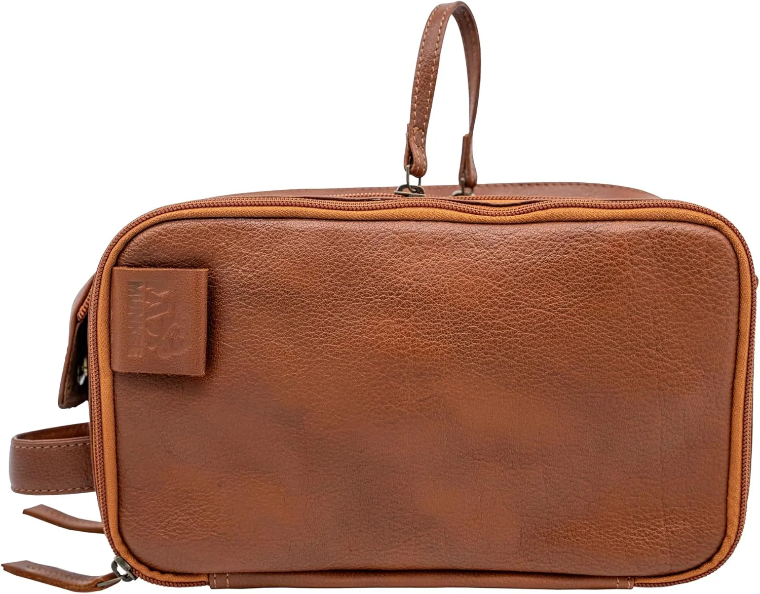 Leather Toiletry Bag for Men & Women - Travel Organizer Shaving Dopp Kit with Multiple Compartments & Hook for Easy Access - Water-Resistant Brown 11.5x7x3 Cosmetics Bag