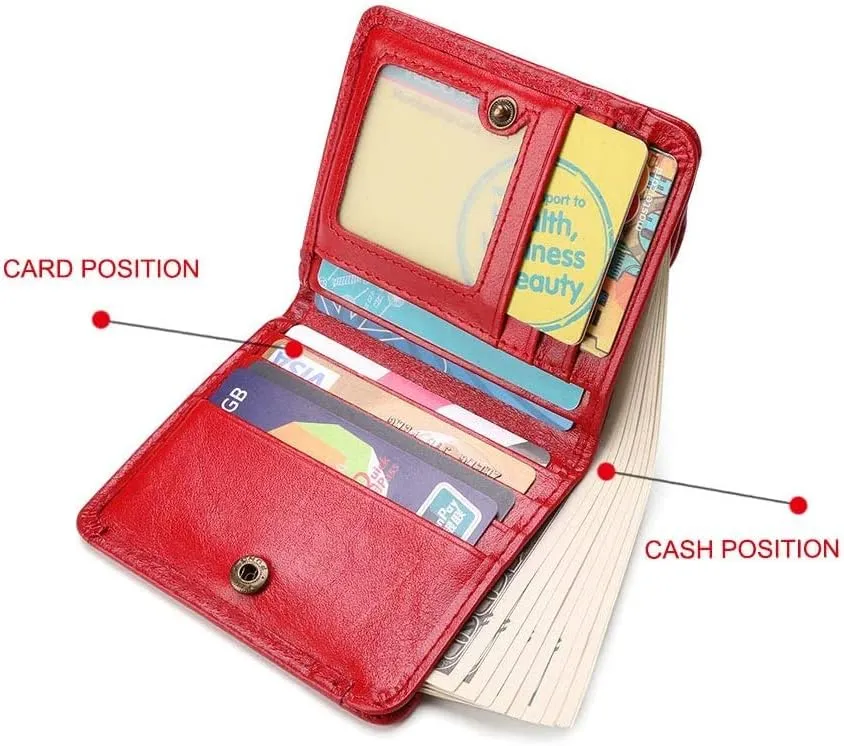 Leather Wallet Pu Leather Women's Wallet Convenient Small Mini Card Holder Short Purses Fashion Elegant Large Capacity Coin Bag Large Capacity (Red,9.5x10.5cm)