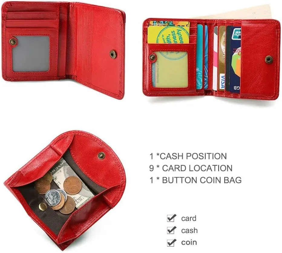 Leather Wallet Pu Leather Women's Wallet Convenient Small Mini Card Holder Short Purses Fashion Elegant Large Capacity Coin Bag Large Capacity (Red,9.5x10.5cm)