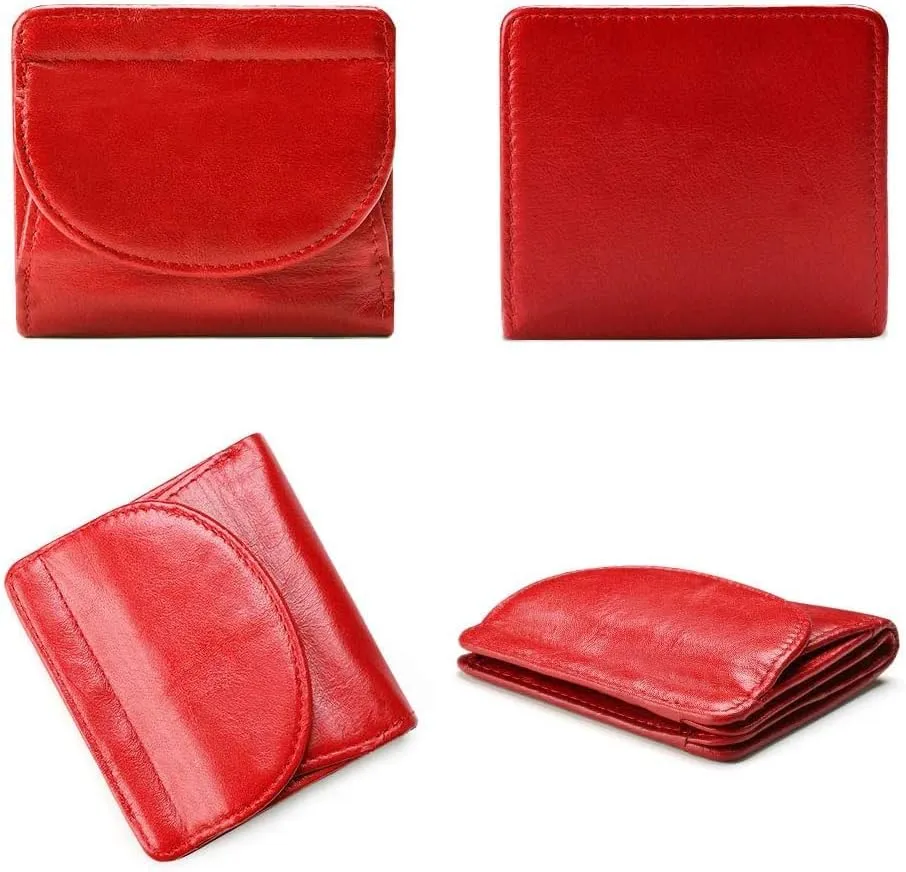 Leather Wallet Pu Leather Women's Wallet Convenient Small Mini Card Holder Short Purses Fashion Elegant Large Capacity Coin Bag Large Capacity (Red,9.5x10.5cm)