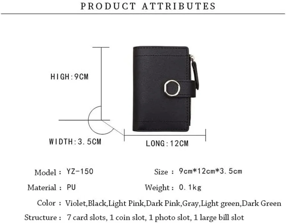 Leather Wallet Pu Leather Women's Wallet Large Capacity Short Small Purse Clutch for Ladies Girls Zipper Coin Pocket Large Capacity (Blue,9x12cm)