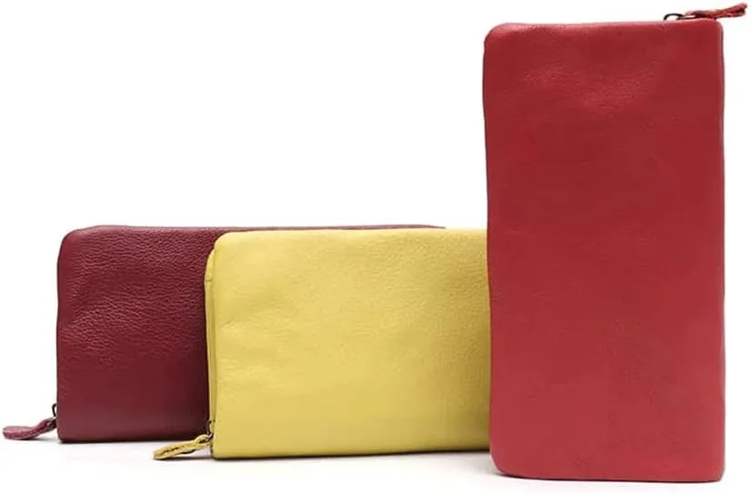 Leather Wallet Pu Leather Women's Wallet Simple Solid Color Design Long Purse Clutch Girls Women's Large Capacity Coin Pocket Large Capacity (Red,10x19cm)