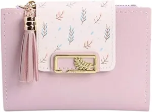 Leather Wallet Women's Pu Leather Wallet Short Mini Fringe Zipper Purse Clutch for Girls Slim Coin Pocket Large Capacity Card Holder Large Capacity (Pu,9.7x11.6cm)