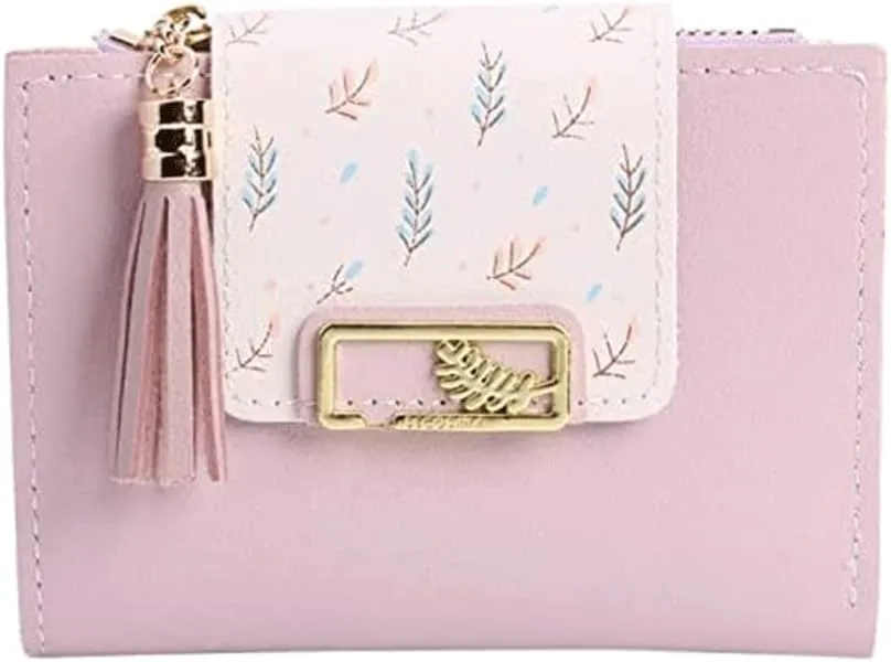 Leather Wallet Women's Pu Leather Wallet Short Mini Fringe Zipper Purse Clutch for Girls Slim Coin Pocket Large Capacity Card Holder Large Capacity (Pu,9.7x11.6cm)