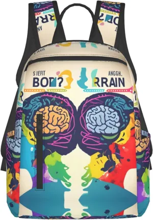 Left And Right Brain Advantage Print Laptop Backpack For Women Men Casual Daypack Bookbag For Work Business Outdoor Travel, Black, SB-122