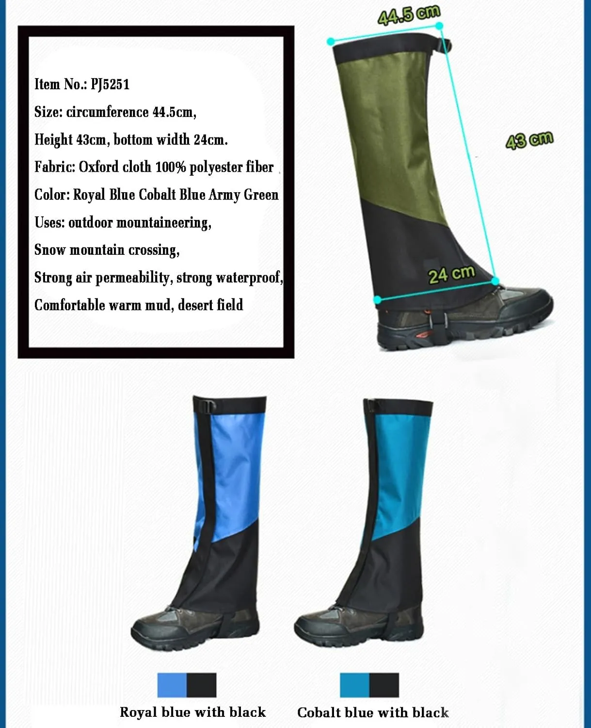 Leg Gaiters,Outdoor Gaiters,Hiking Gaiters,Adjustable Size Gaiters,Breathable for Men and Women Lightweight Snow Cover (1 Pair)