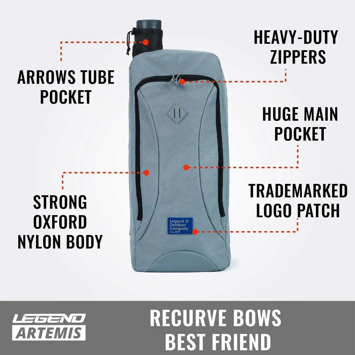 Legend Artemis Archery Backpack for Recurve Bow - Professional Bow Backpack for Travels - Storage Pockets for Gear & Accessories - Protective Foam Padding - Comes with Arrow Tube Case - 11"x8"x27"