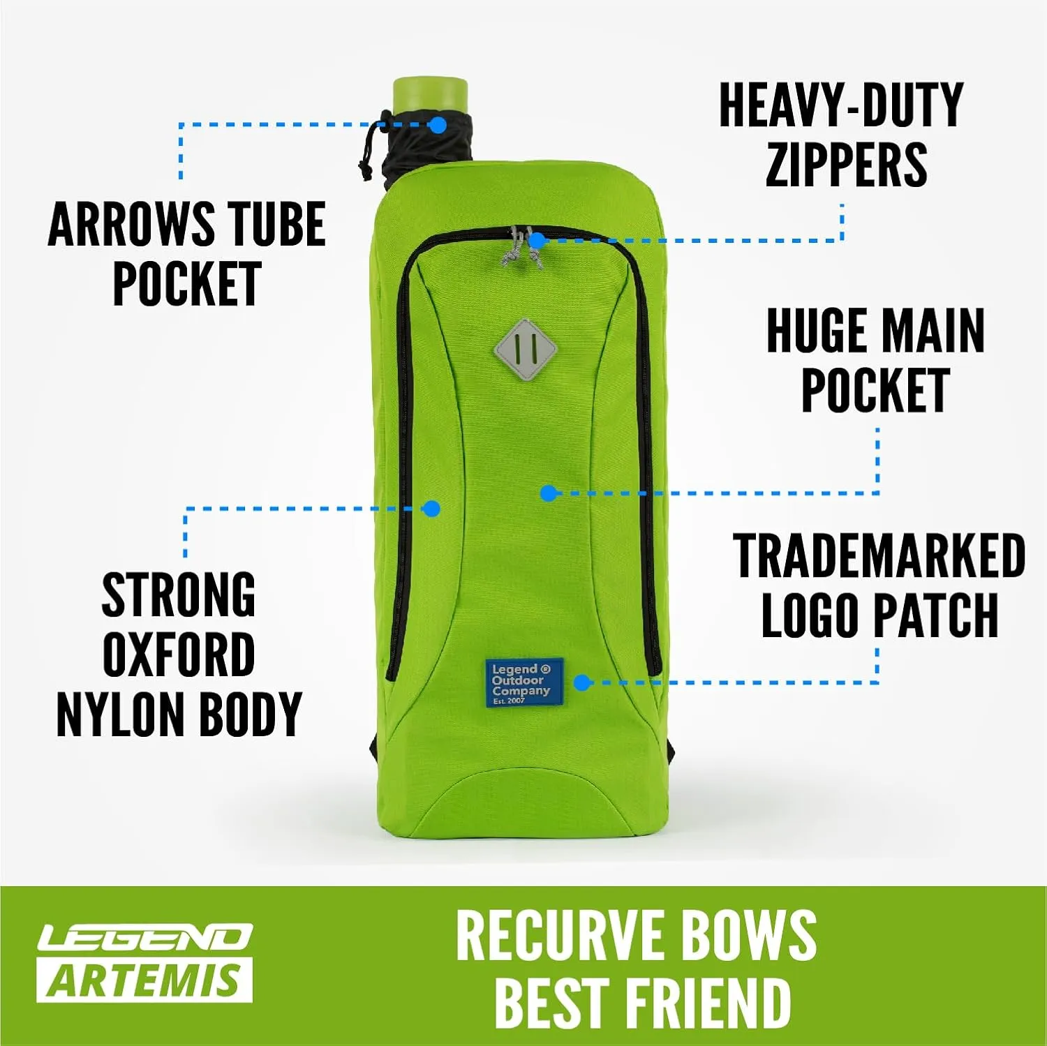 Legend Artemis Archery Backpack for Recurve Bow - Professional Bow Backpack for Travels - Storage Pockets for Gear & Accessories - Protective Foam Padding - Comes with Arrow Tube Case - 11"x8"x27"