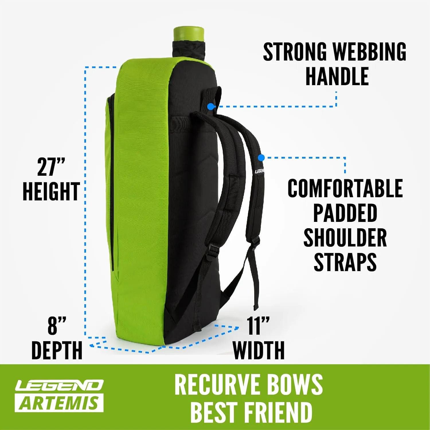 Legend Artemis Archery Backpack for Recurve Bow - Professional Bow Backpack for Travels - Storage Pockets for Gear & Accessories - Protective Foam Padding - Comes with Arrow Tube Case - 11"x8"x27"