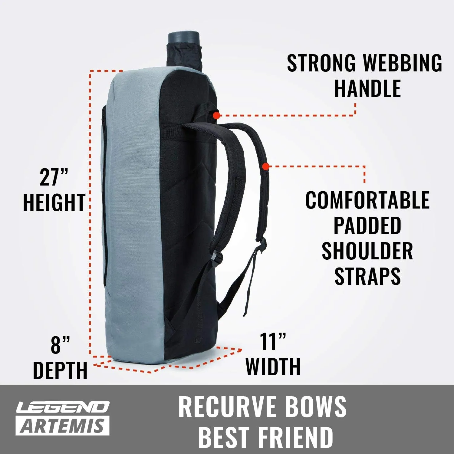 Legend Artemis Archery Backpack for Recurve Bow - Professional Bow Backpack for Travels - Storage Pockets for Gear & Accessories - Protective Foam Padding - Comes with Arrow Tube Case - 11"x8"x27"