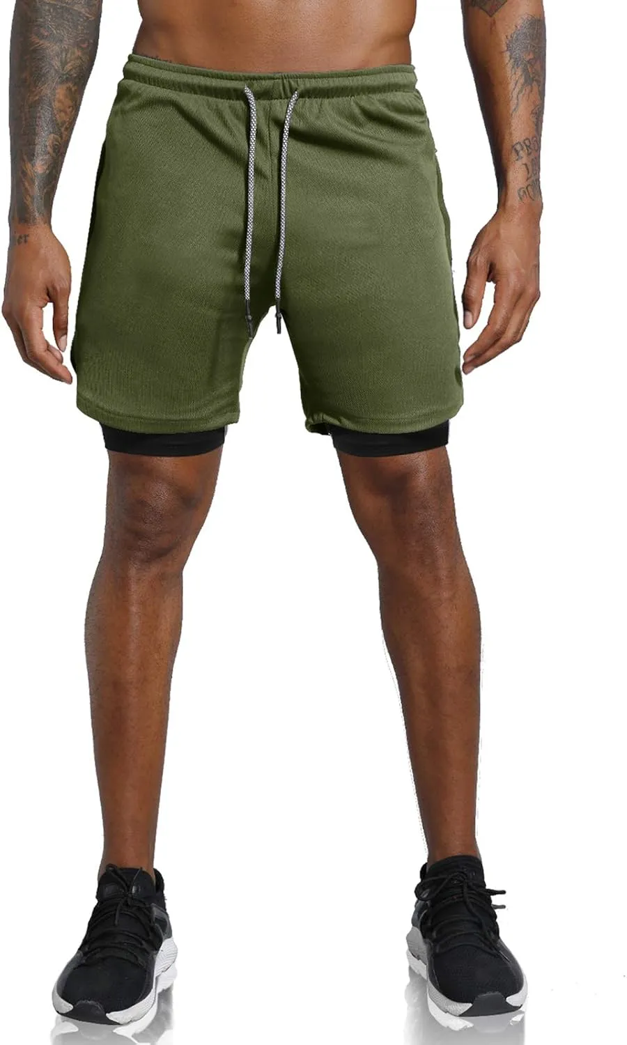 Leidowei Men's 2 in 1 Workout Running Shorts Lightweight Training Yoga Gym 7" Short with Zipper Pockets