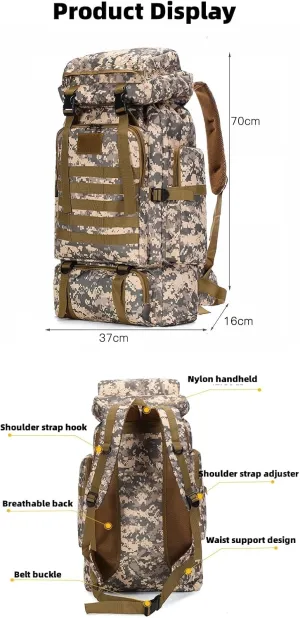 Leisure Travel Large Capacity 80L Waterproof Camouflage Mountaineering Bag Tactical Backpack Outdoor Sports Trekking Backpack (CP camouflage)