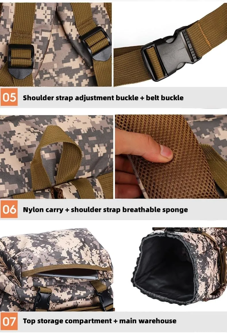 Leisure Travel Large Capacity 80L Waterproof Camouflage Mountaineering Bag Tactical Backpack Outdoor Sports Trekking Backpack (CP camouflage)