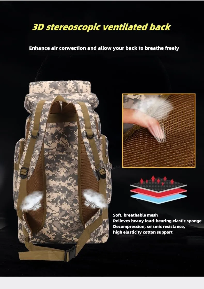 Leisure Travel Large Capacity 80L Waterproof Camouflage Mountaineering Bag Tactical Backpack Outdoor Sports Trekking Backpack (CP camouflage)