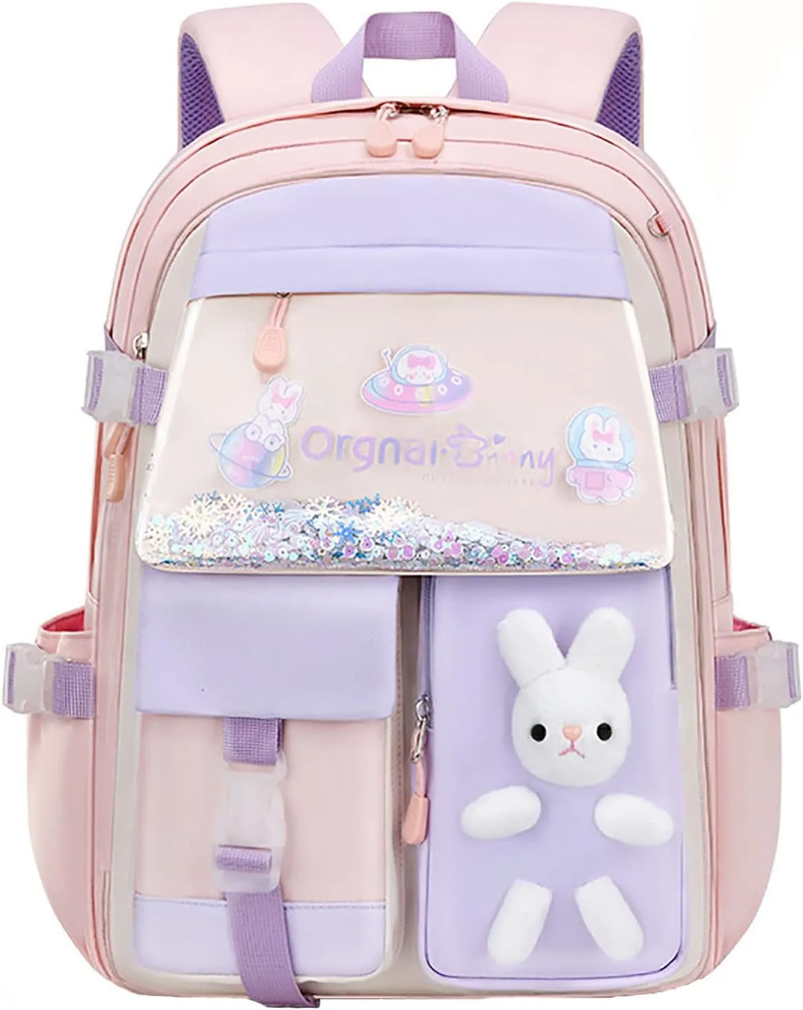 LELEBEAR Kawaii Backpack, Cute Bookbags With Kawaii Pin And Accessories (bunny backpack-Pink)