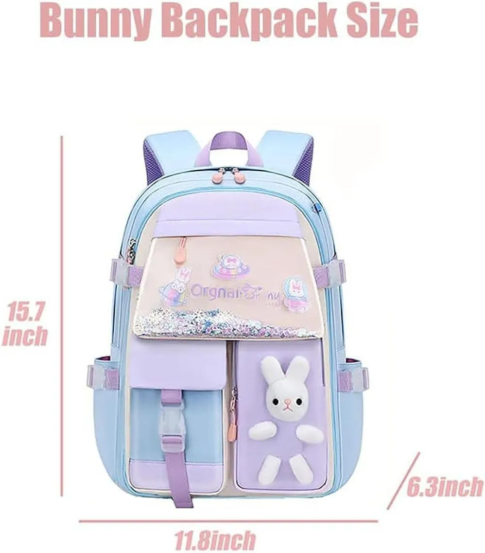 LELEBEAR Kawaii Backpack, Cute Bookbags With Kawaii Pin And Accessories (bunny backpack-Pink)