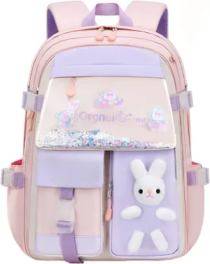LELEBEAR Kawaii Backpack, Cute Bookbags With Kawaii Pin And Accessories (bunny backpack-Pink)