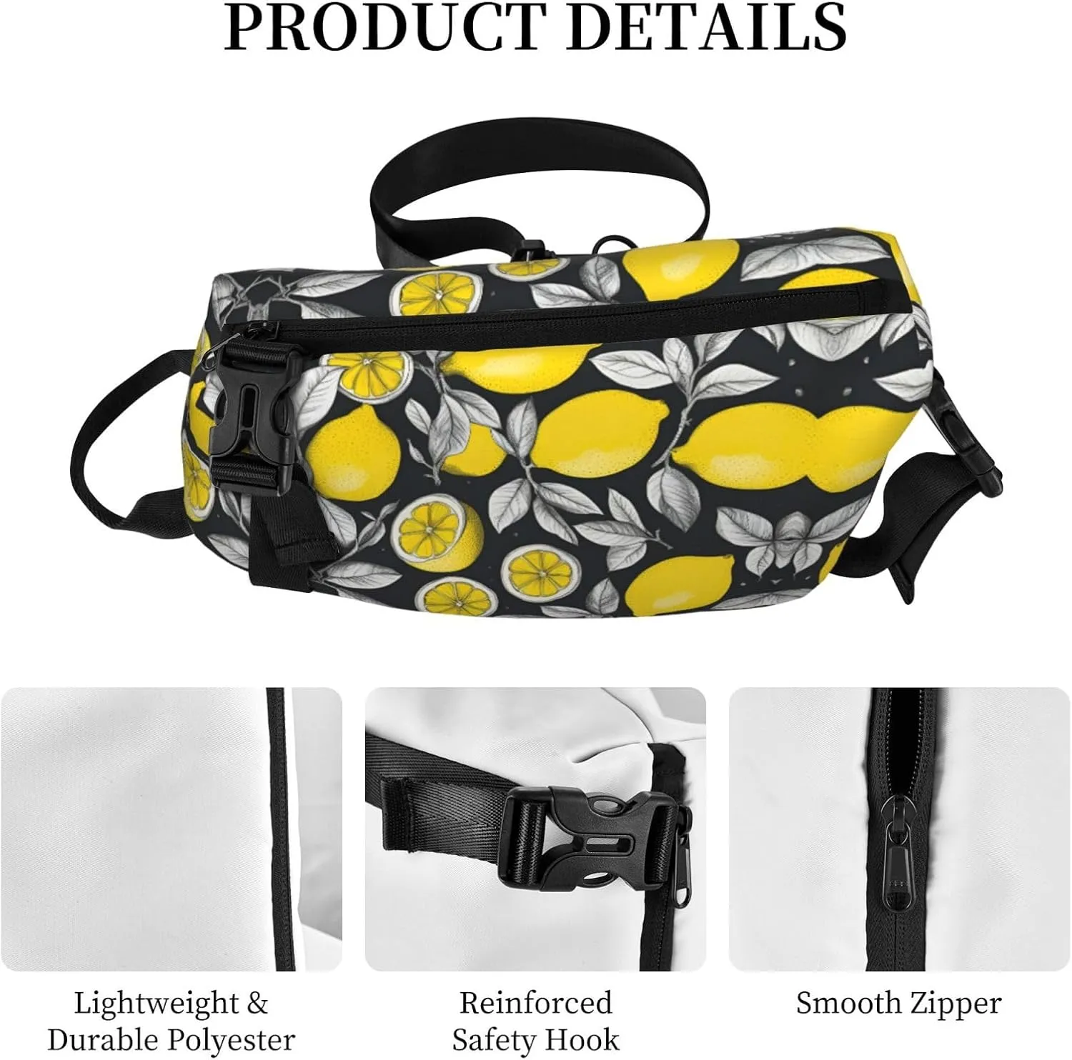Lemon Fruit Pattern Print Crossbody Backpack Casual Adjustable Bag Multifunctional Sling Backpack