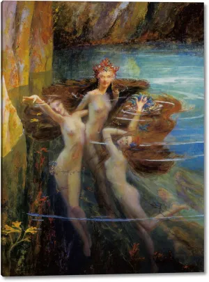 Les Nereides by Gaston Bussiere - 12" x 16" Gallery Wrap Canvas Art Print - Ready to Hang