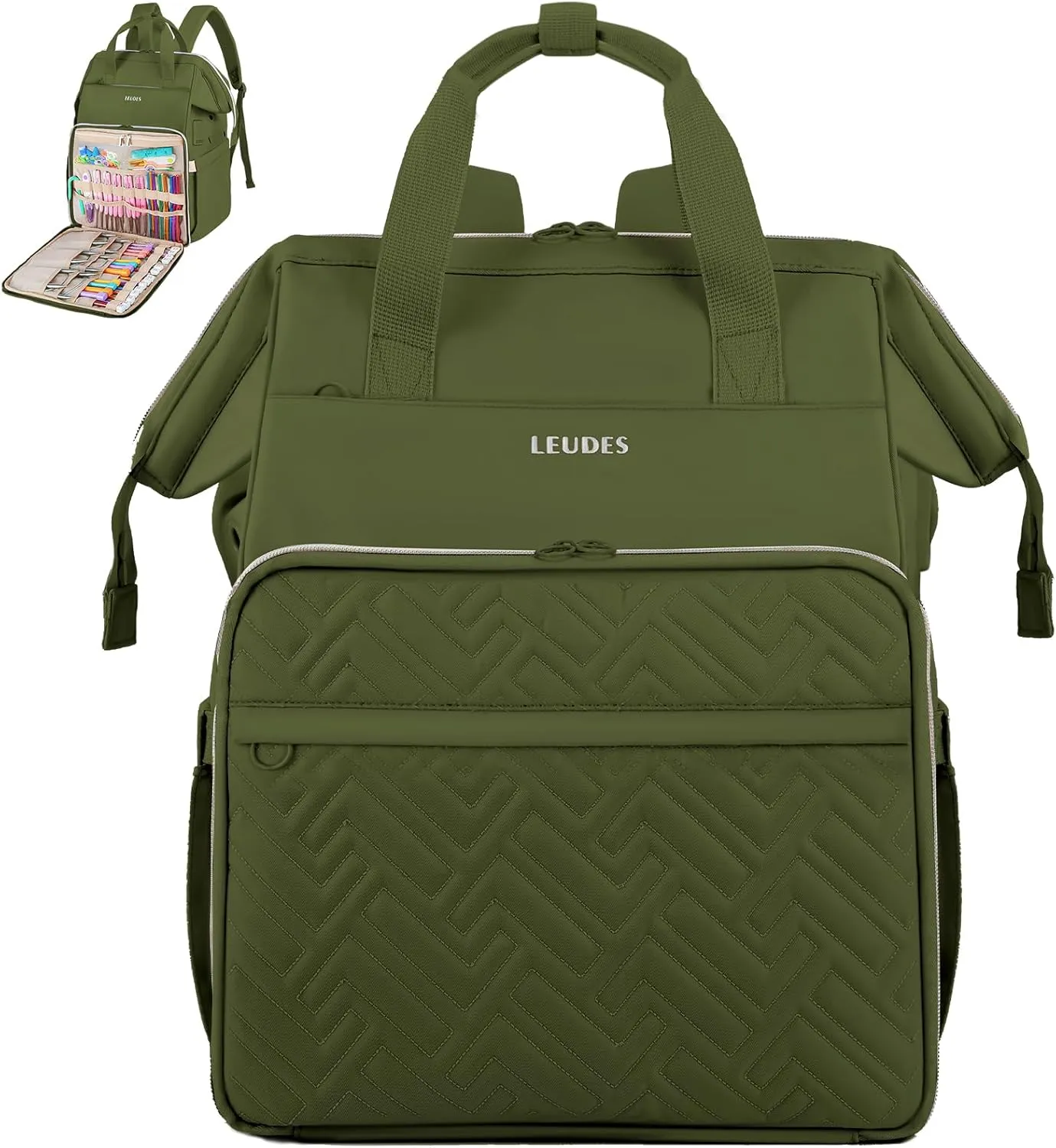 Leudes Knitting Bag Backpack, Yarn Storage Organizer Large Crochet Bag Tote Christmas Gift Yarn Holder Case for Carrying Projects, Knitting Needles (Upgraded Army Green)