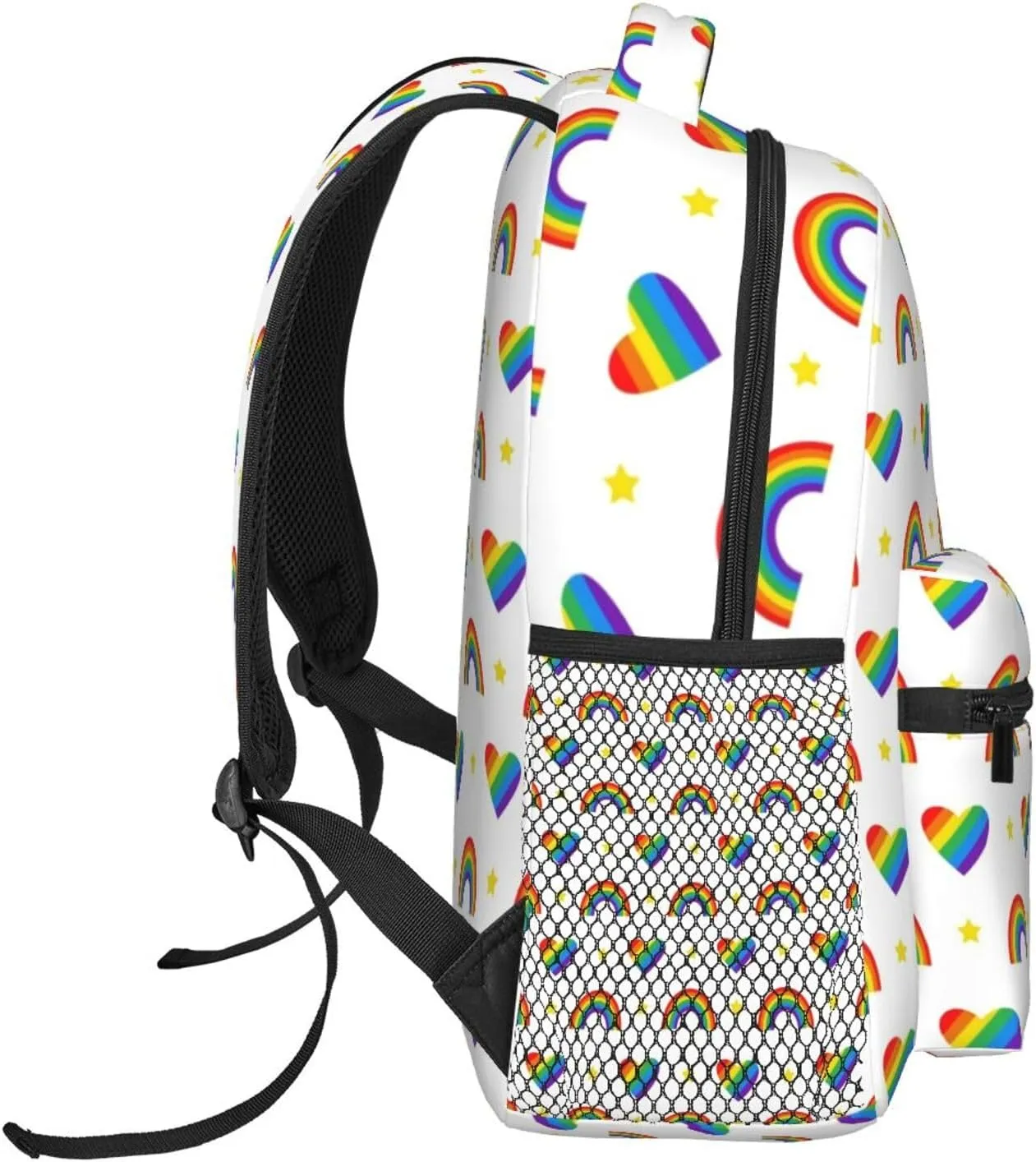 LGBT Pride Gay Love Rainbow Heart Stars Backpack Lightweight Laptop Backpack Casual Daypack Travel Double Shoulder Bag For Women Men
