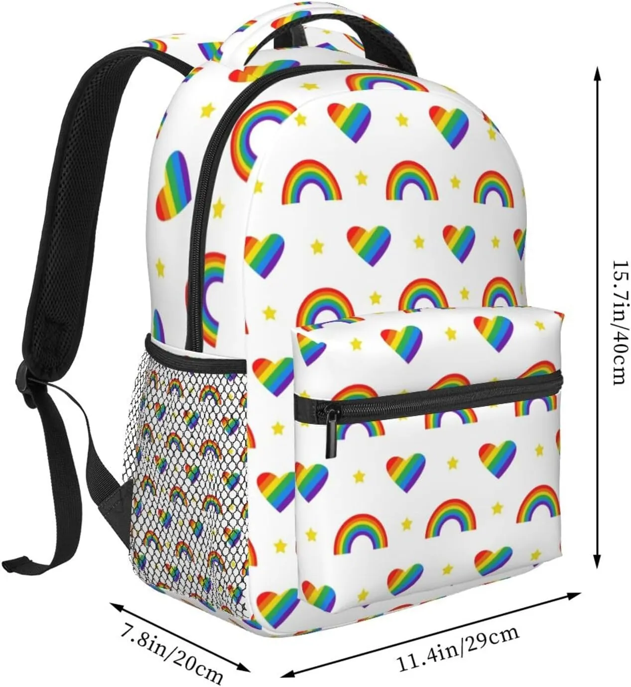 LGBT Pride Gay Love Rainbow Heart Stars Backpack Lightweight Laptop Backpack Casual Daypack Travel Double Shoulder Bag For Women Men