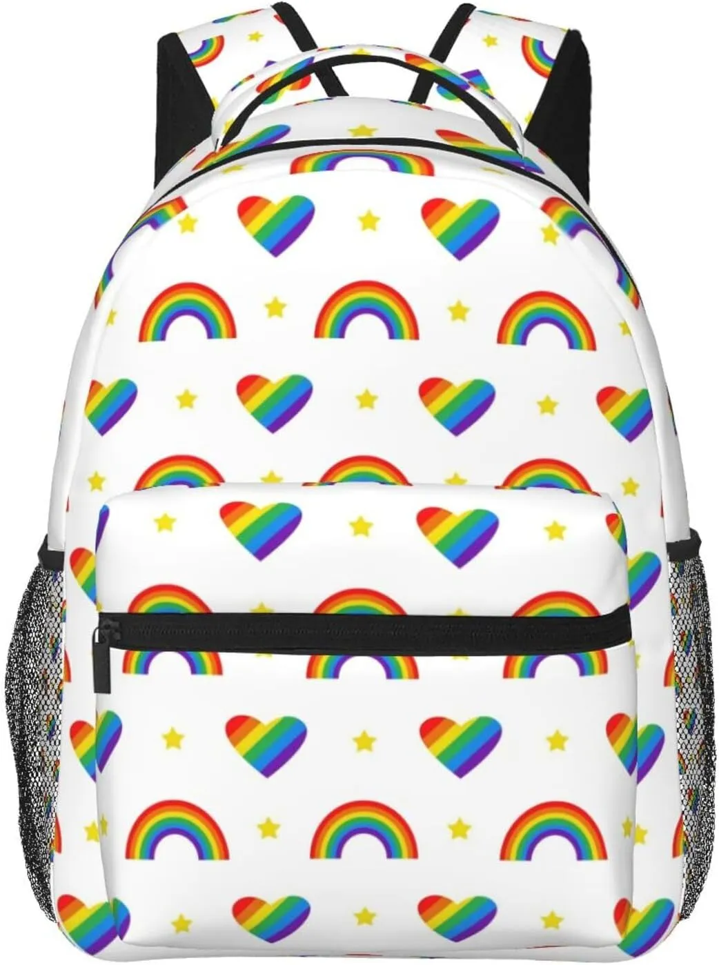 LGBT Pride Gay Love Rainbow Heart Stars Backpack Lightweight Laptop Backpack Casual Daypack Travel Double Shoulder Bag For Women Men