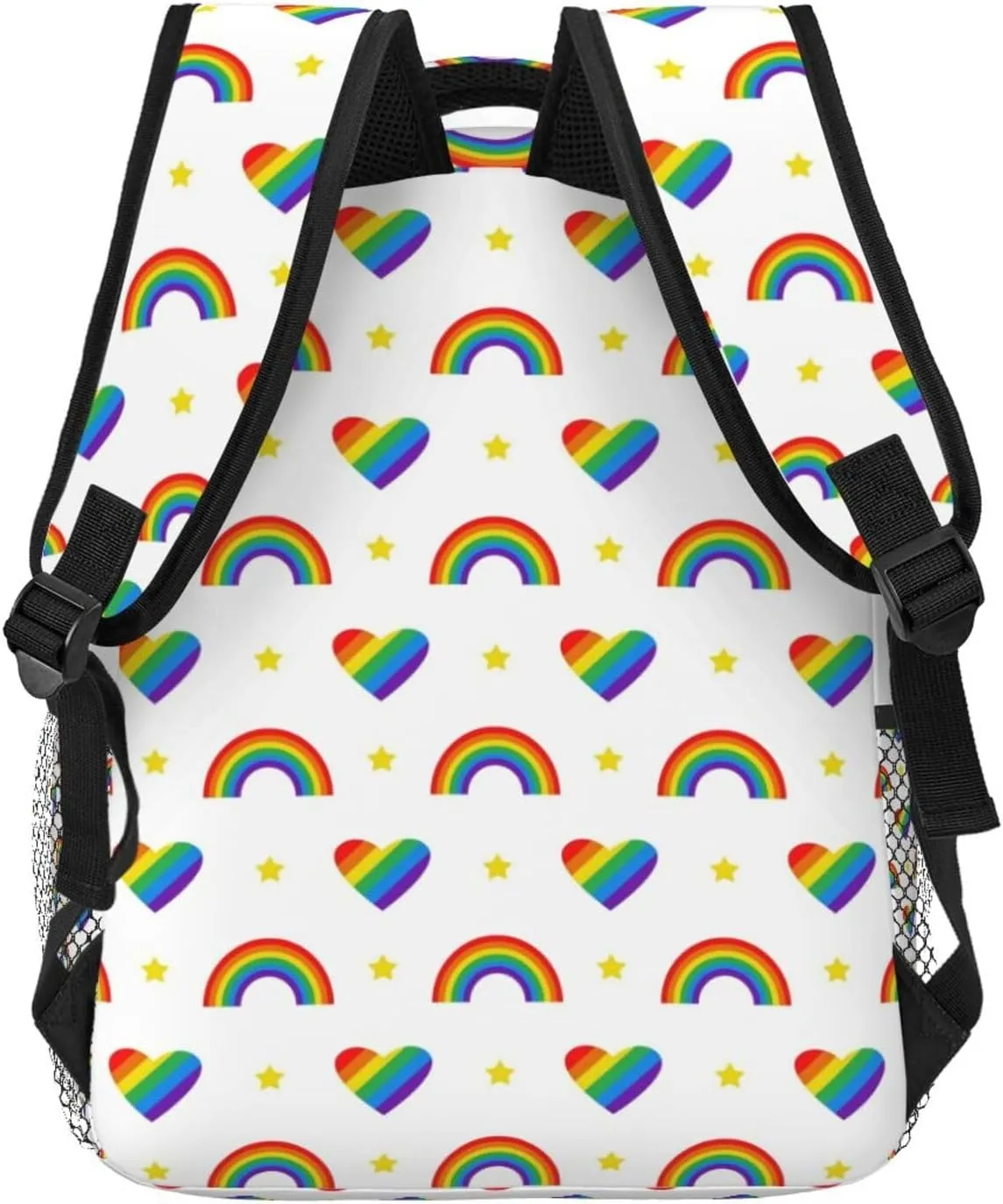 LGBT Pride Gay Love Rainbow Heart Stars Backpack Lightweight Laptop Backpack Casual Daypack Travel Double Shoulder Bag For Women Men