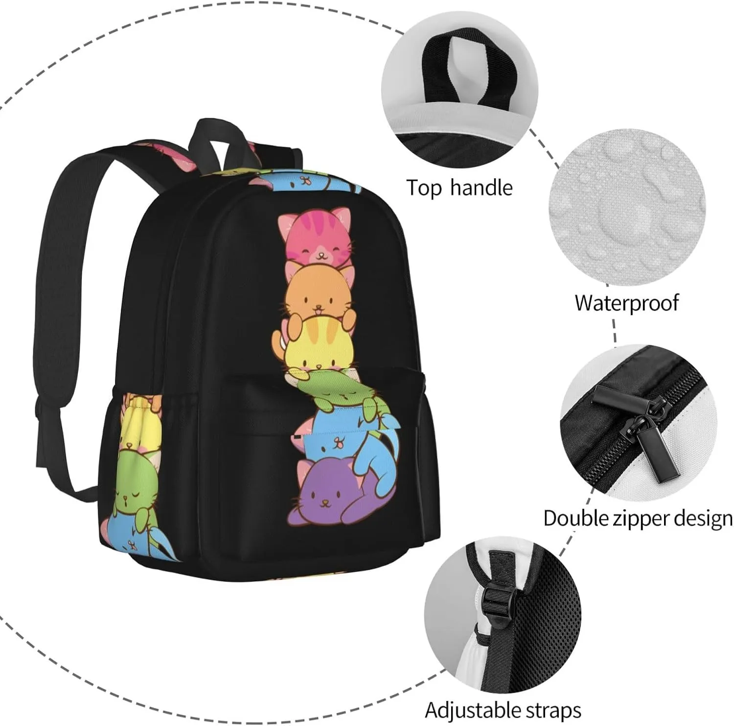 Lgbt Pride Rainbow Gay Cats Laptop Backpack Shoulder Bag Laptop Pack Travel Backpacks Commuter Back Pack Casual Daypack Bags With Side Pockets