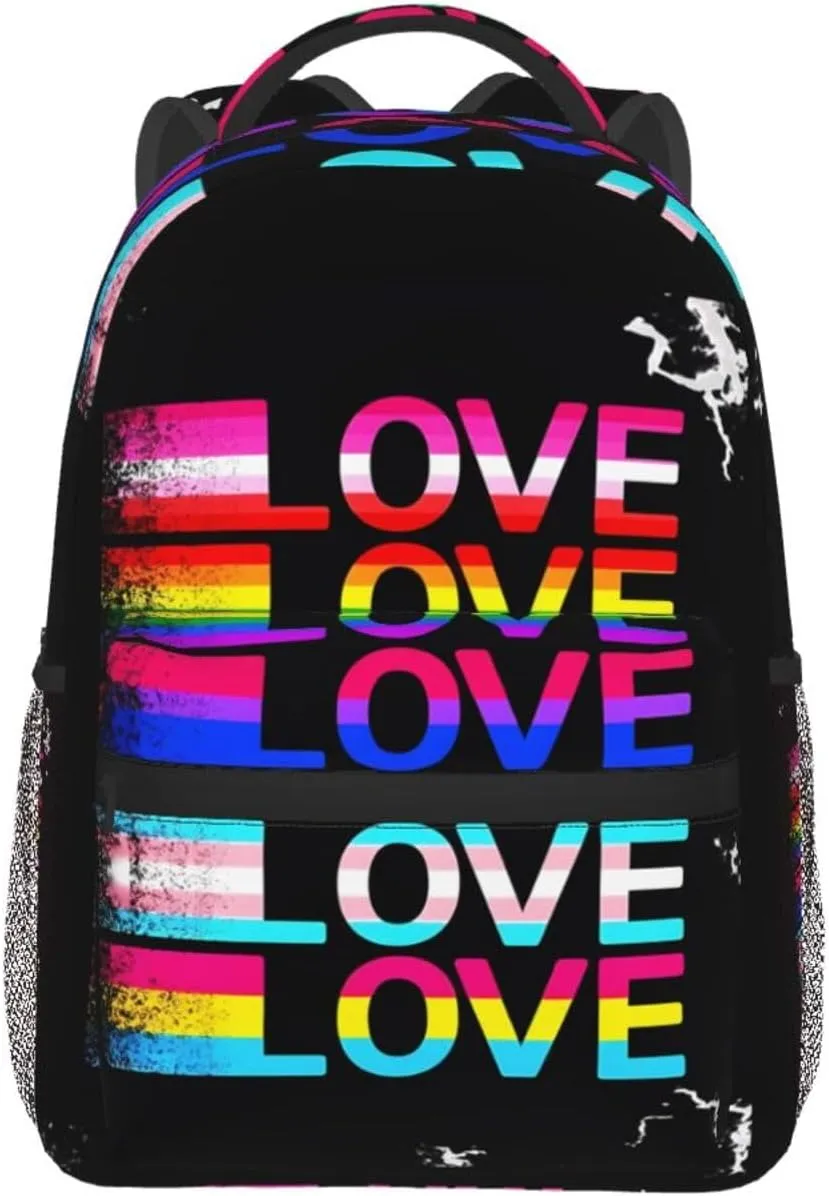 LGBT Rainbow Gay Pride Flag Love Backpack Lightweight Laptop Backpack Casual Daypack Travel Double Shoulder Bag For Women Men