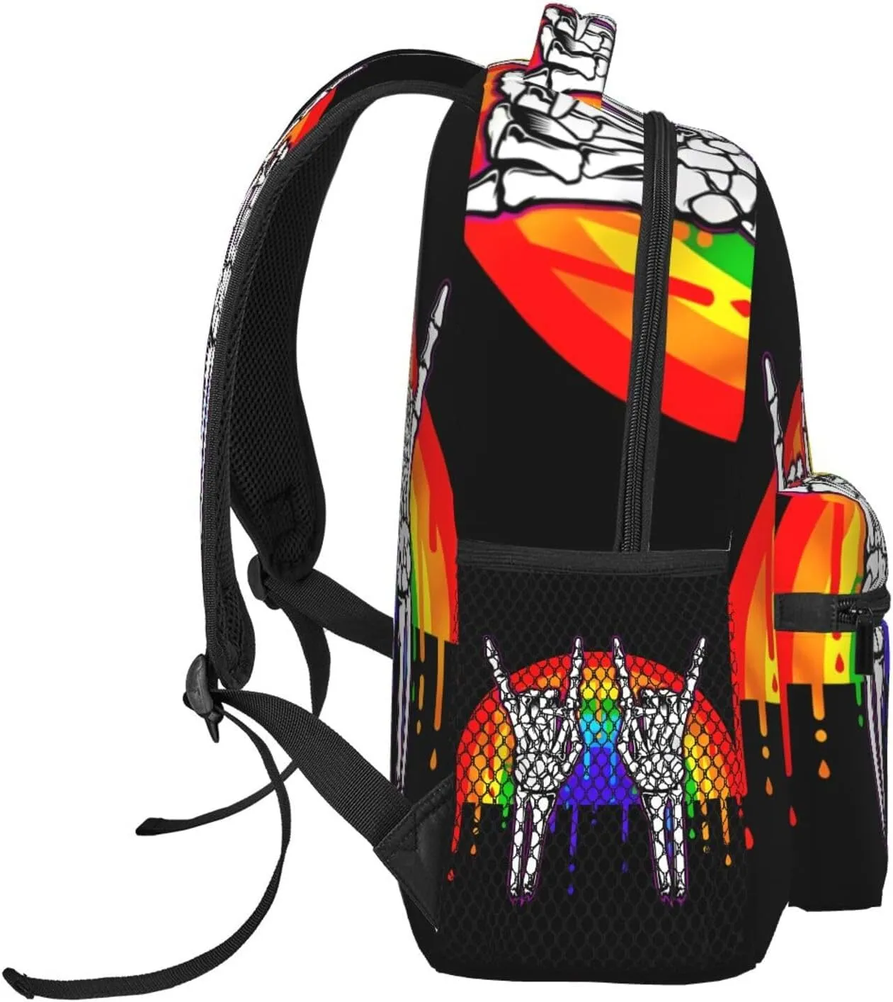 LGBT Rainbow Gay Pride Flag Rock Skeleton Skull Gesture Backpack Lightweight Laptop Backpack Casual Daypack Travel Double Shoulder Bag For Women Men