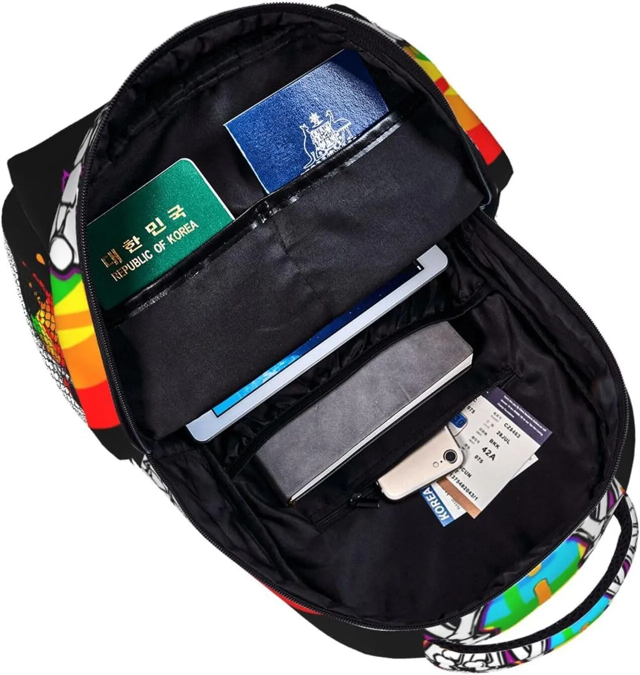 LGBT Rainbow Gay Pride Flag Rock Skeleton Skull Gesture Backpack Lightweight Laptop Backpack Casual Daypack Travel Double Shoulder Bag For Women Men