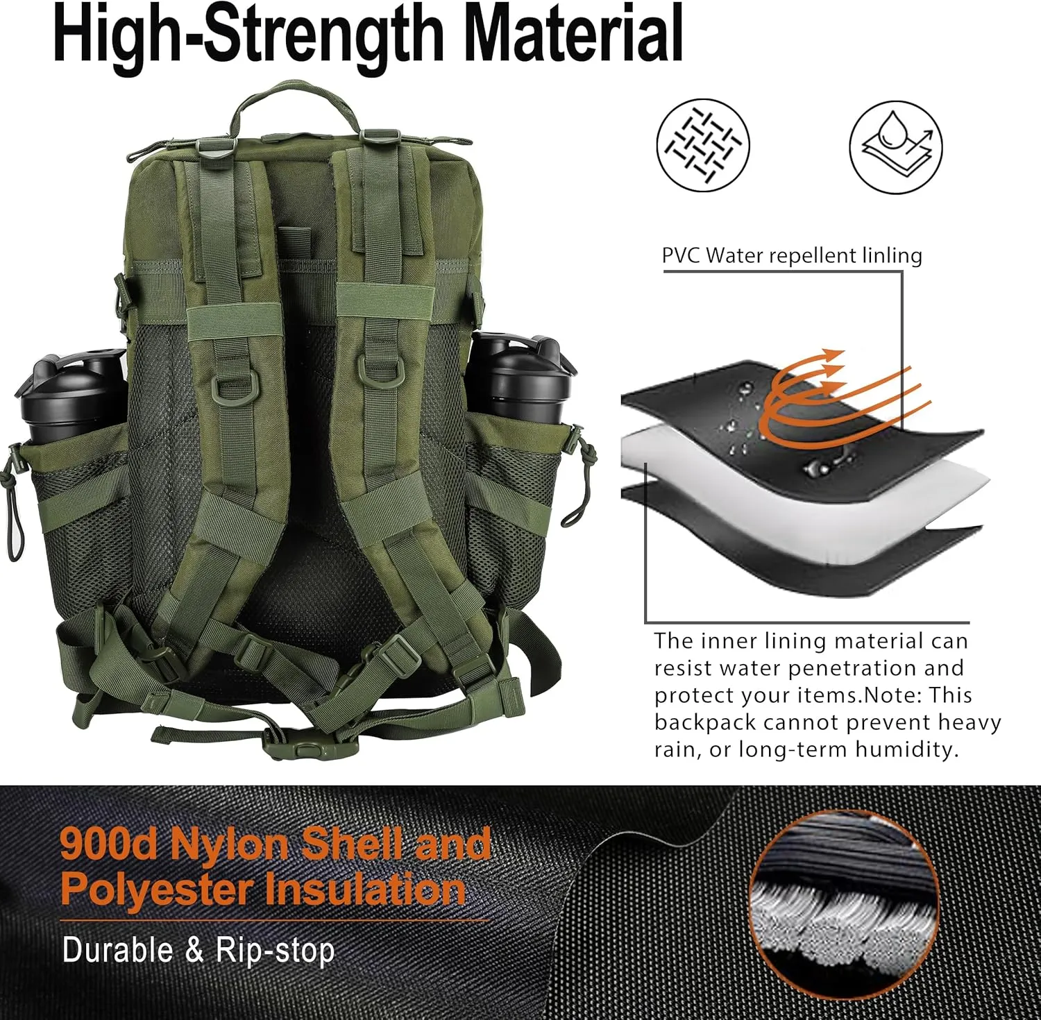 LHI Tactical Military Backpack for Men 25L/45L Large Molle Army Assault Pack 3 Day Hiking Rucksack With Bottle Holder