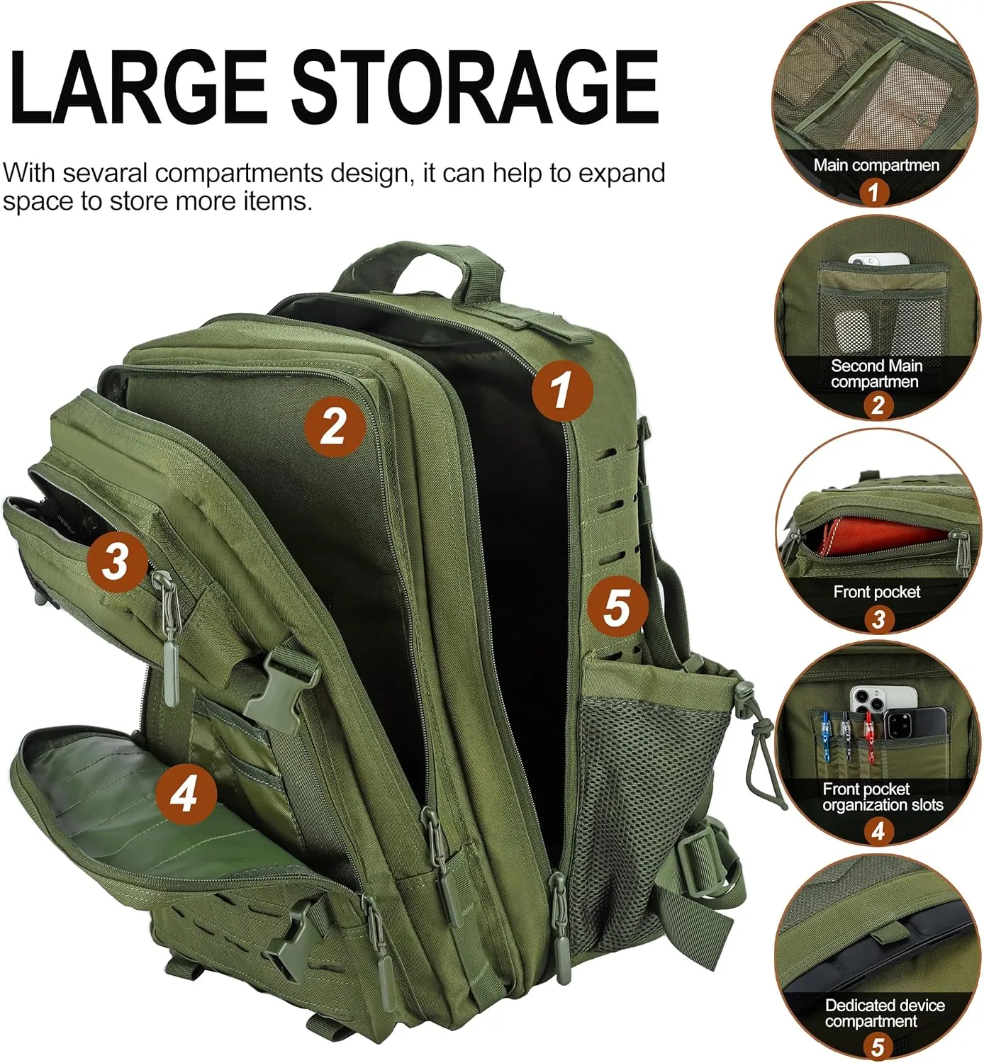 LHI Tactical Military Backpack for Men 25L/45L Large Molle Army Assault Pack 3 Day Hiking Rucksack With Bottle Holder