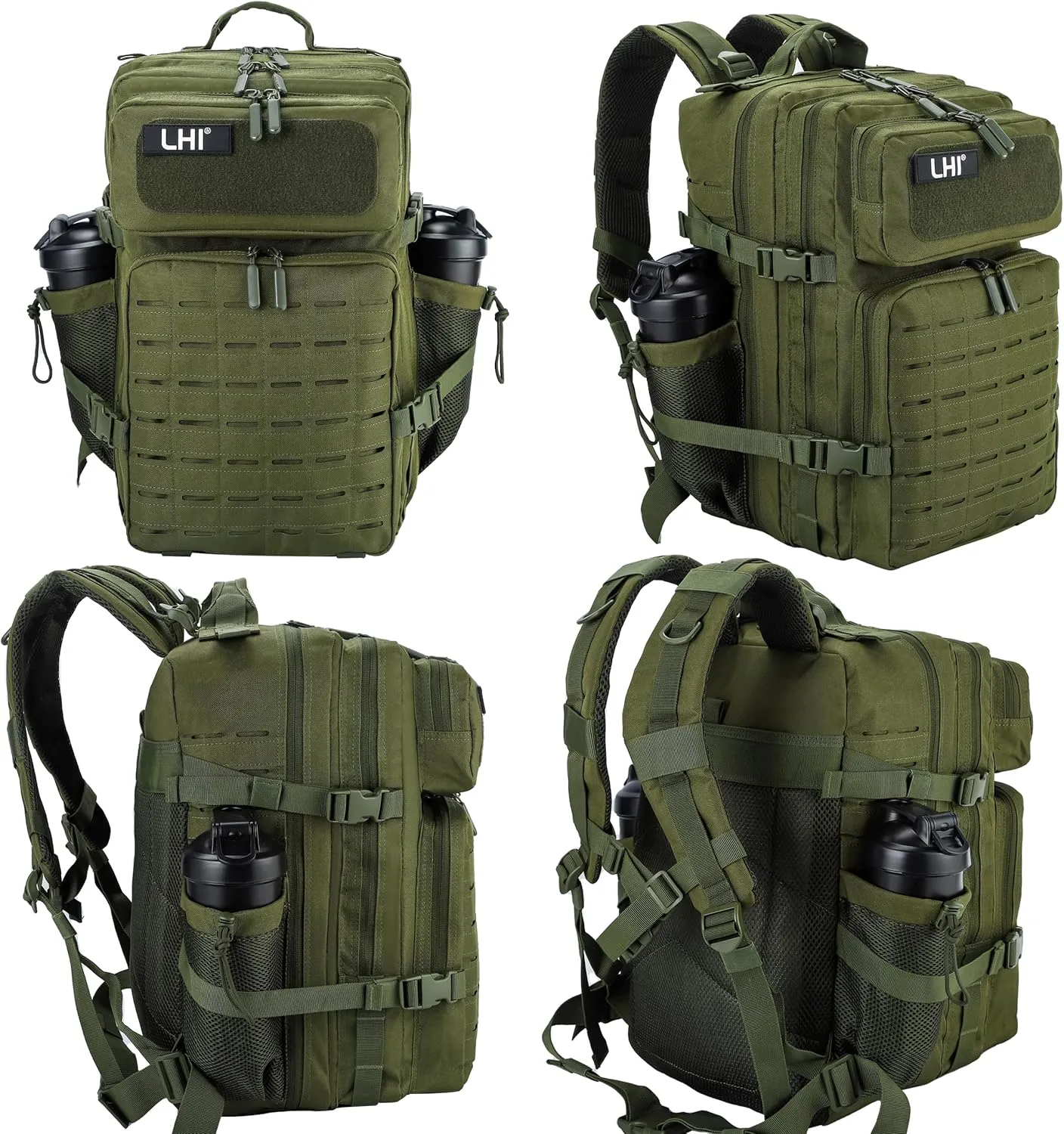 LHI Tactical Military Backpack for Men 25L/45L Large Molle Army Assault Pack 3 Day Hiking Rucksack With Bottle Holder