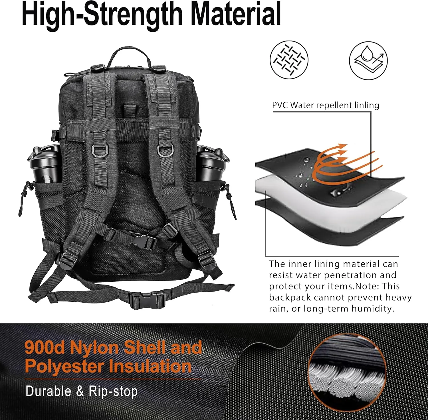 LHI Tactical Military Backpack for Men 25L/45L Large Molle Army Assault Pack 3 Day Hiking Rucksack With Bottle Holder