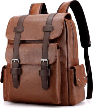Light Brown Laptop Backpack for Mens Large Leather Work Back pack Travel Small Backpack Carry on Flight Approved Teacher Business Back Pack College Computer Backpack for Womens